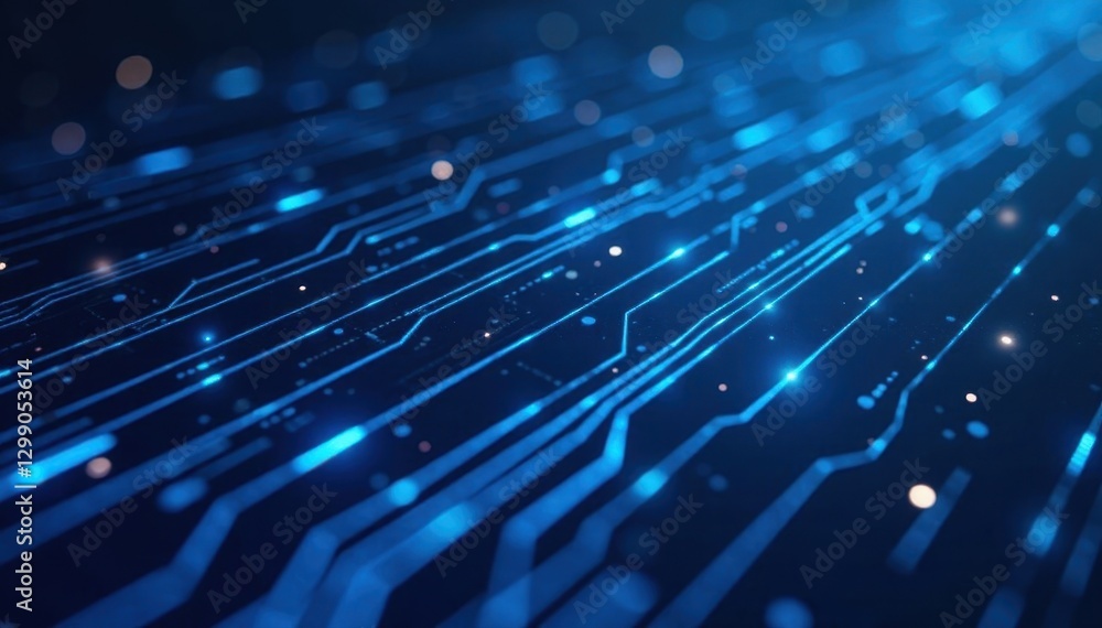 Fototapeta premium Abstract blue circuit board lines, tech background, panoramic, background, hardware