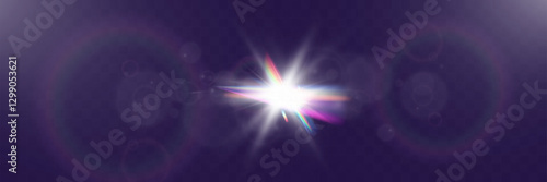 Abstract glowing starburst light with light rays on dark purple background, creating a soft, radiant, and dynamic effect. Perfect for designs, backdrops, or visual themes.
