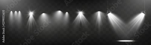 Empty stage with spotlights. Lighting devices on a transparent background.	

