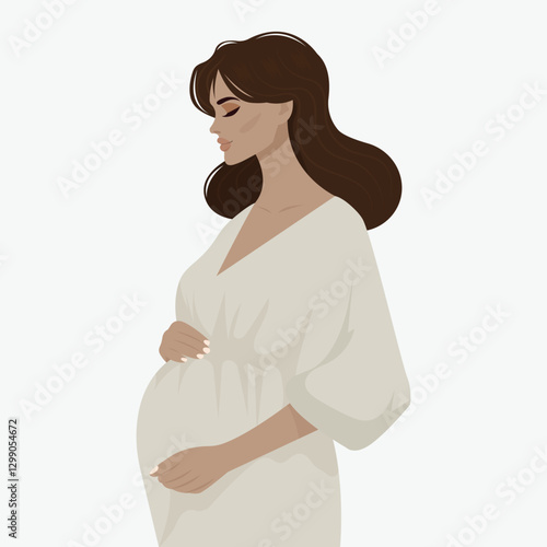 Flat vector illustration of pregnant woman in pastel colors