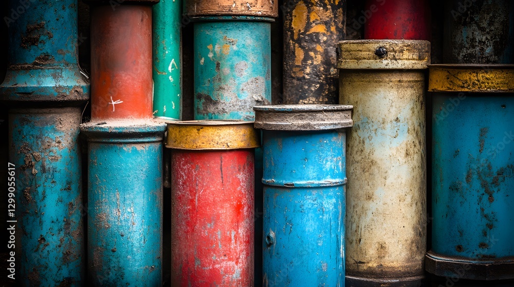 Colorful Rusty Metal Cylinders Industrial Background Texture Colorful Rusty Metal Cylinders Industrial Background Texture