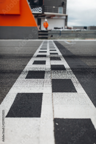 Asphalt racing track finish line side view