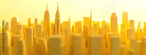 A yellow city skyline made of paper
