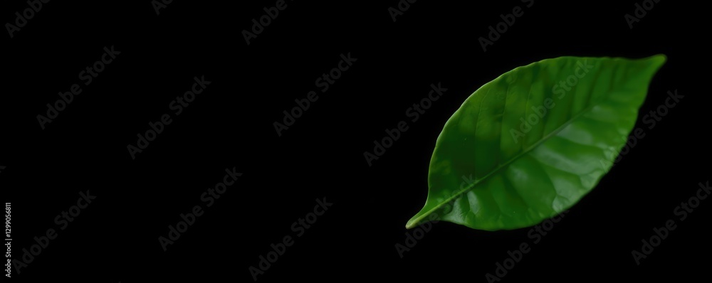 Single green leaf isolated on black background, leaves, plant, single object Single green leaf isolated on black background, leaves, plant, single object