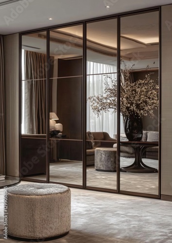 Sleek Mirrored Wardrobe Design with Spacious Large Mirror Doors for Room Decor