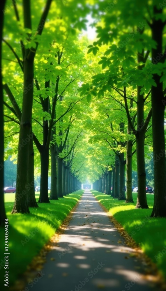 Blurred city park foliage, vibrant green trees, trees, natural Blurred city park foliage, vibrant green trees, trees, natural