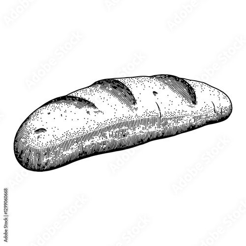 Loaf of Bread Hand Drawn Detailed Black and White Outline Line Art Drawing Food Illustration