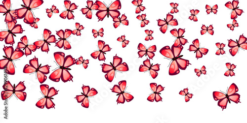 Romantic red butterflies abstract vector background. Summer beautiful insects...