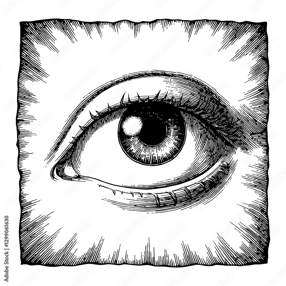 Obraz premium Mystic Eye with Rays Black and White Detailed Outline Line Art Drawing for Spiritual Concepts