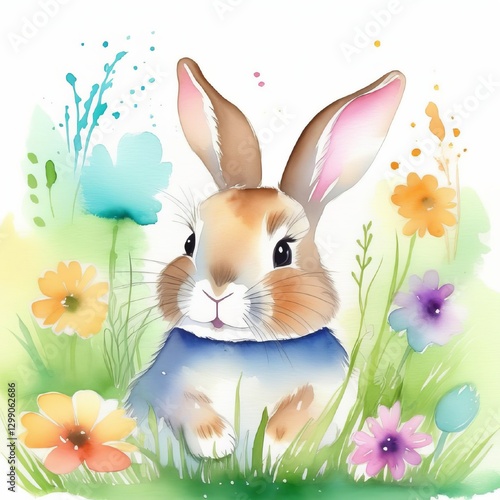 Cute fluffy rabbit. Easter holiday concept