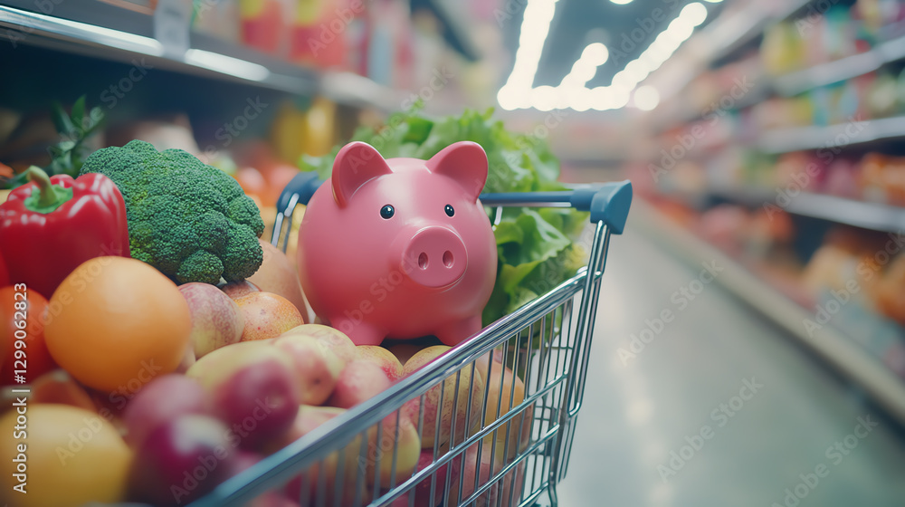 Obraz premium Grocery shopping with fresh produce and savings.