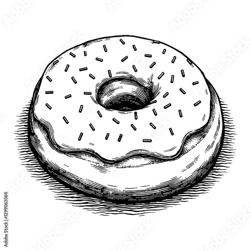 Doughnut with Sprinkles Delicious Black and White Outline Line Art Drawing Illustration