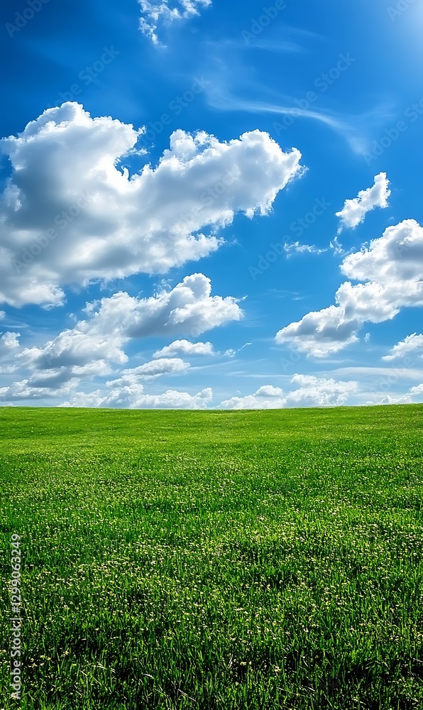 a green field with blue sky and clouds a green field with blue sky and clouds