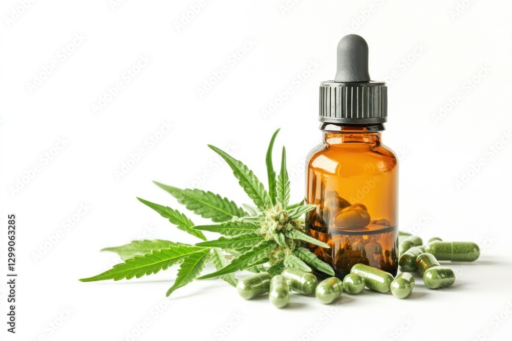 Cannabis Oil Capsules on White Background Cannabis Oil Capsules on White Background