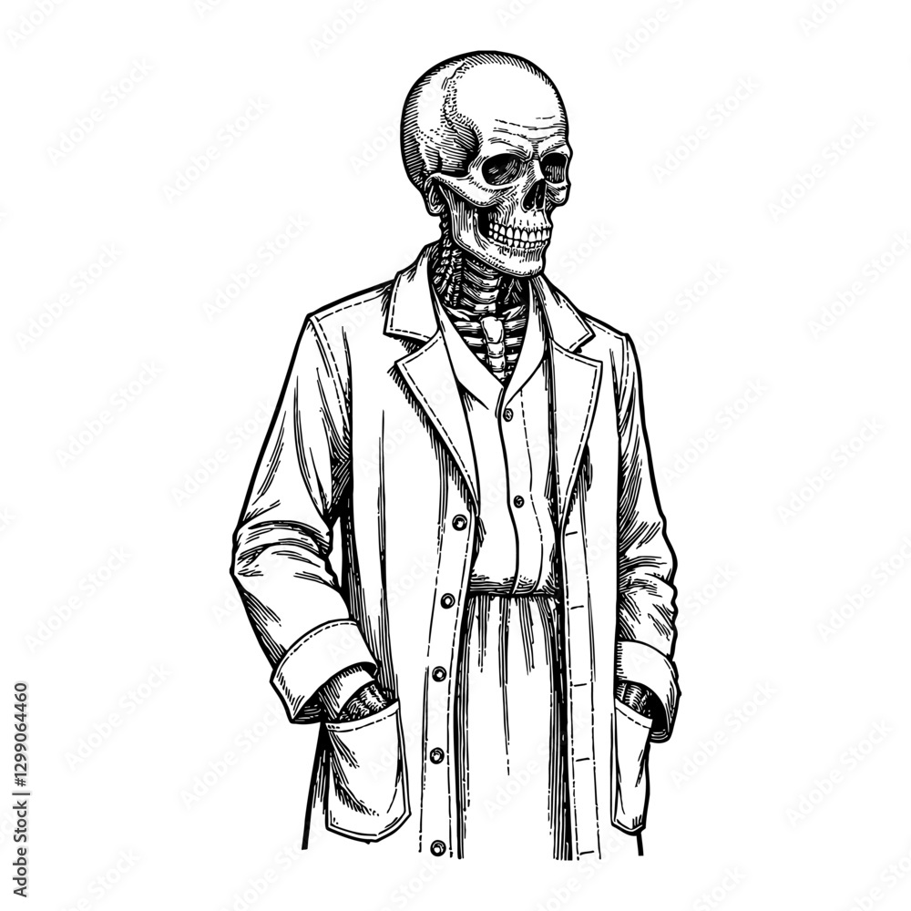 Skeleton Wearing Doctor Suit Black and White Outline Line Art Drawing Style Illustration Skeleton Wearing Doctor Suit Black and White Outline Line Art Drawing Style Illustration