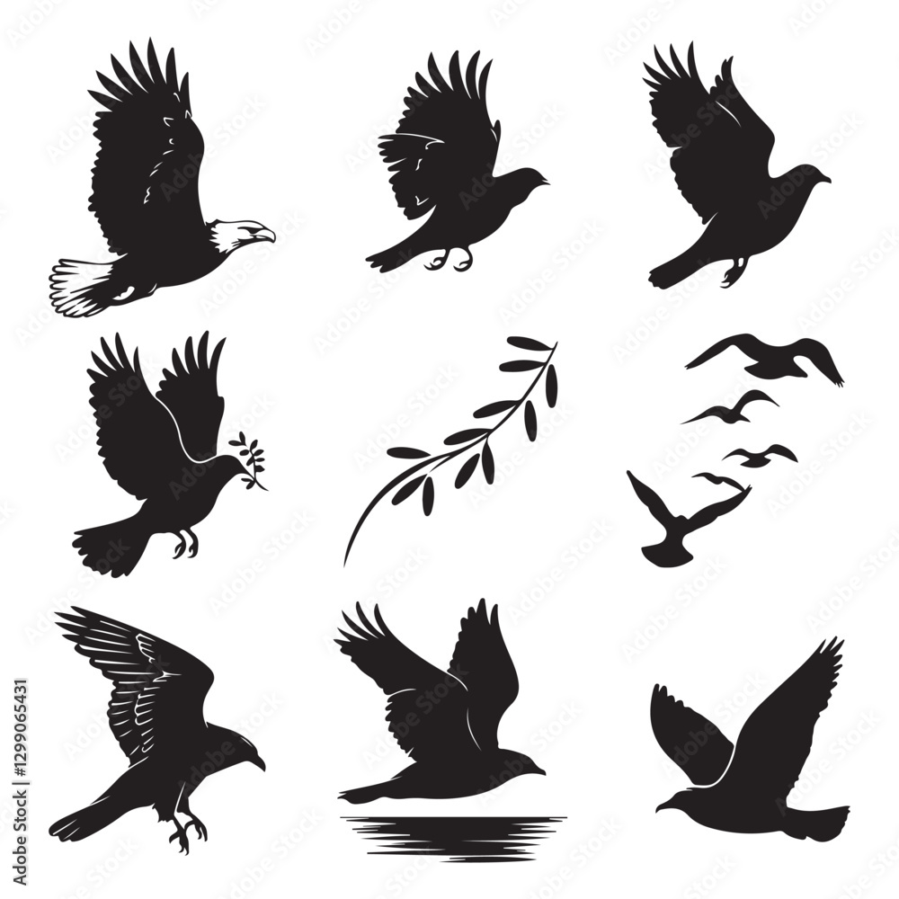 Obraz premium Vector set of sparrow silhouettes. Birds silhouettes collection Sparrow Silhouette