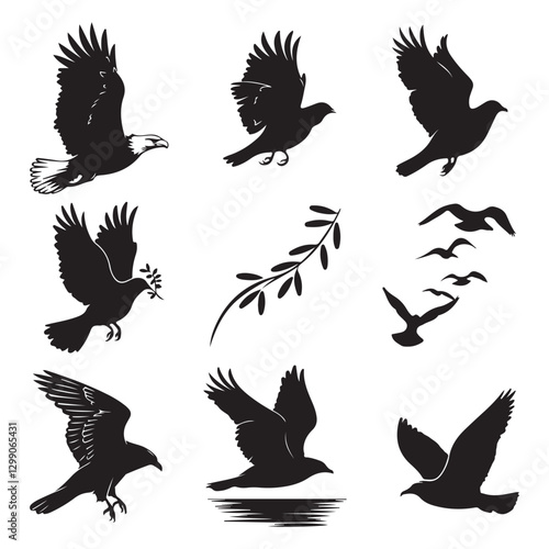 Vector set of sparrow silhouettes. Birds silhouettes collection Sparrow Silhouette 