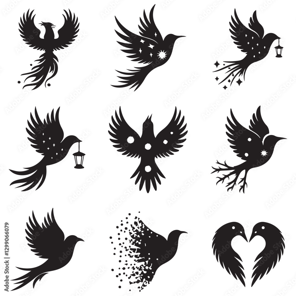 Fototapeta premium Sparrow Silhouette On A Branch On A Transparent Background Silhouette of a bird on branchBirds