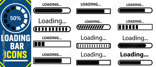 set of loading bar icons. Loading Bar Set. Progress bar loading signs.Percentage loading bar infographic icon set. Collection of loading and buffering symbols for websites, app, logo.