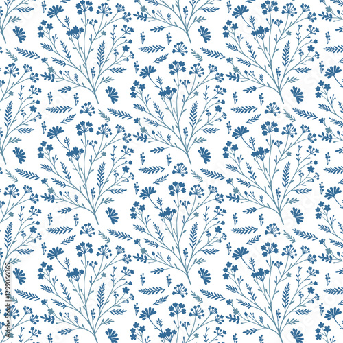 intricate seamless blue floral pattern with vintage-inspired floral designs for high-end bedsheets and stylish decor

