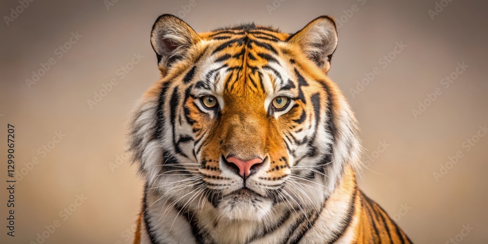 Fototapeta premium A Majestic Tiger Portrait A Close-Up View of a Powerful and Striking Big Cat, Showing its Intense Gaze and Striking Orange and Black Stripes