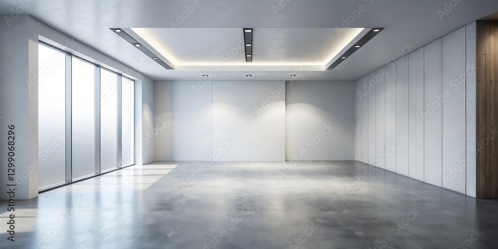 Obraz premium Spacious Modern Room with Large Windows and Textured Walls, Ideal for Display and Design