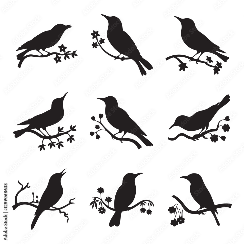 Fototapeta premium Vector set of sparrow silhouettes. Birds silhouettes collection Sparrow Silhouette 