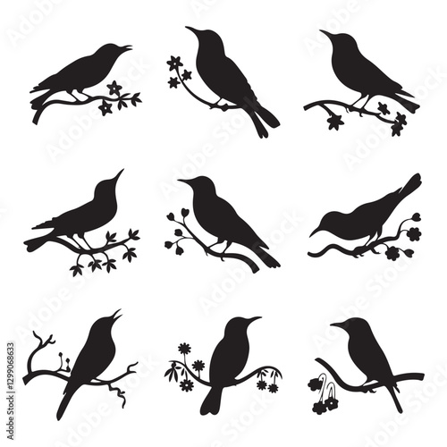 Vector set of sparrow silhouettes. Birds silhouettes collection Sparrow Silhouette 