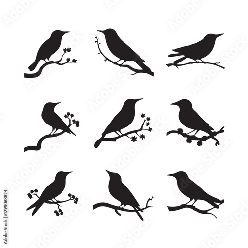 Vector set of sparrow silhouettes. Birds silhouettes collection Sparrow Silhouette 