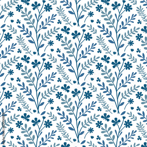 sophisticated seamless blue floral pattern with delicate damask-inspired details for stylish table tops and textile accessories
