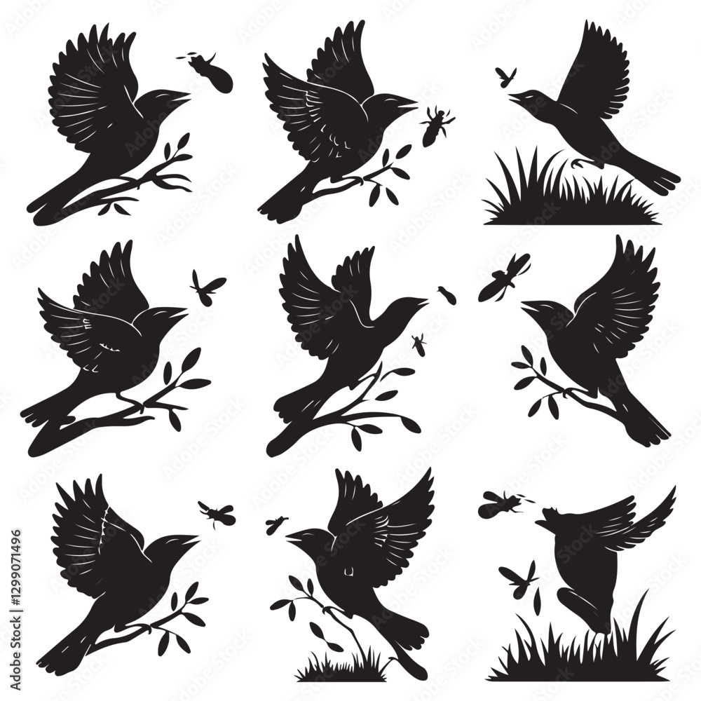 Obraz premium Vector birds silhouettes Sparrows Silhouette Pigeons Flying Silhouettes 1 brid silhouette