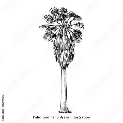 Palm tree drawing. Palm tree hand drawn illustration. Palm tree sketch