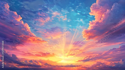 Vibrant Sunset Sky Background with Dramatic Clouds for Design Projects