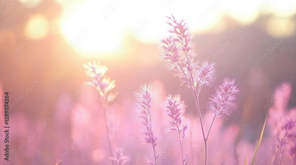 Obraz premium Pastel Sunrise Over Vast Wheat Field with Golden Crops Swaying