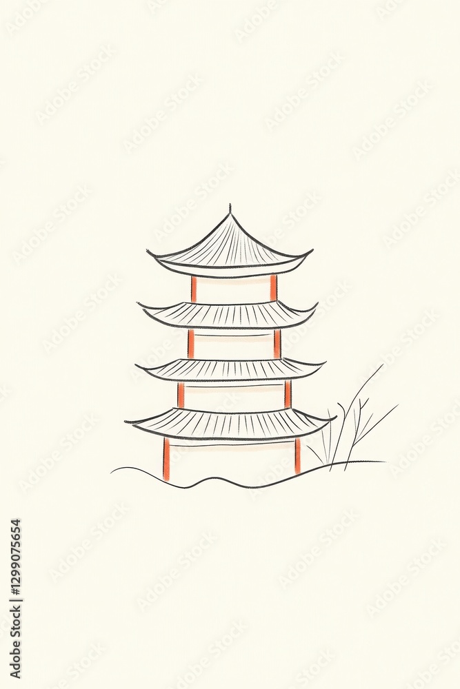 Fototapeta premium Line Art Illustration of a Three Tiered Pagoda Building Illustration of a Three Tiered Pagoda Building Design Illustration of a Three Tiered Pagoda Building Illustration of a Three Tiered Pagoda