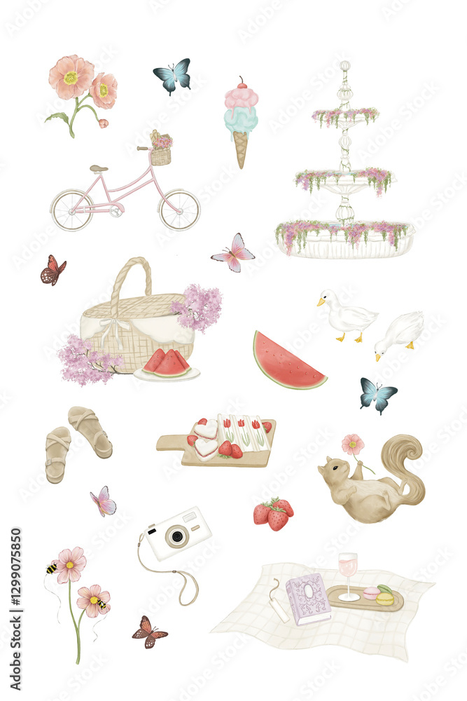 Cute Day in the Park, Nature, Flowers, Picnic Illustration Clip Art Cute Day in the Park, Nature, Flowers, Picnic Illustration Clip Art