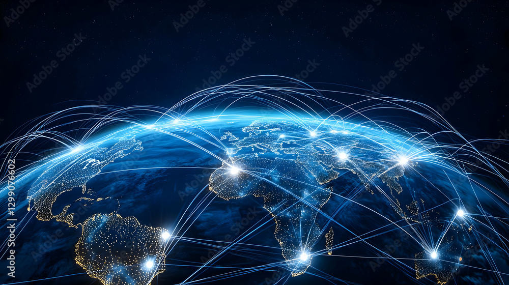 Digital Earth Globe with Illuminated Network Connections and Blue Color Scheme Digital Earth Globe with Illuminated Network Connections and Blue Color Scheme