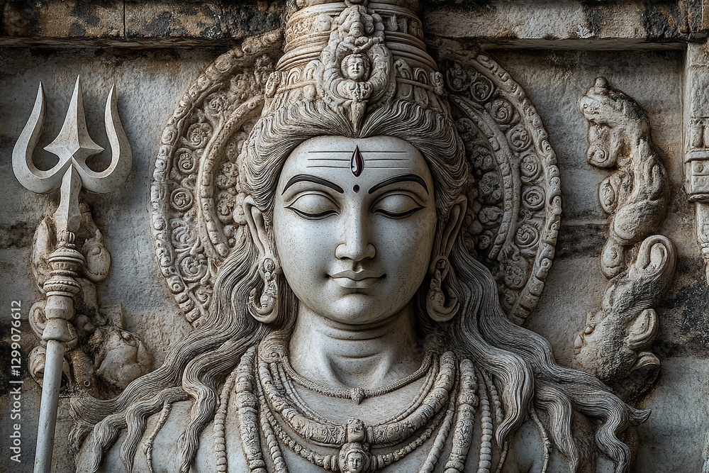 Fototapeta premium Shiva Lord brandishing a trident, Mahadev, Bhole, and Trident. Generative Ai
