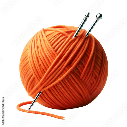 Vibrant orange yarn ball isolate on White background