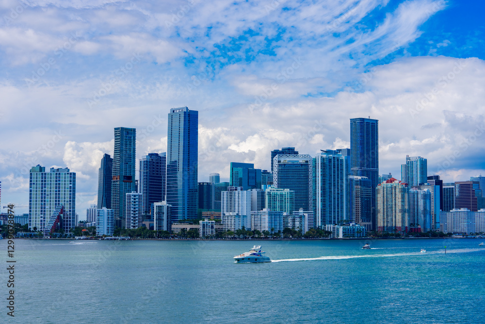 Fototapeta premium Aerial photo Miami Brickell with yachts in the bay
