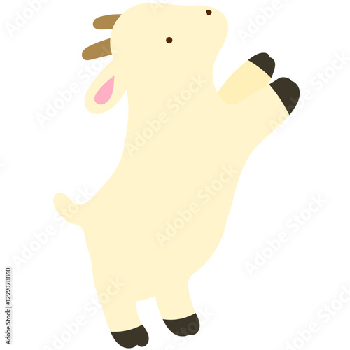 friendly goat standing on its hind legs, cute farm animal flat vector illustration