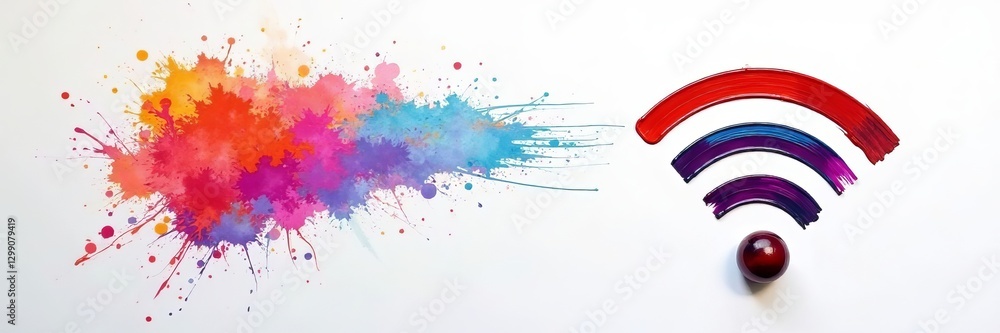 Obraz premium Wifi sign painted with a colorful paintbrush on a white background, connection, concept