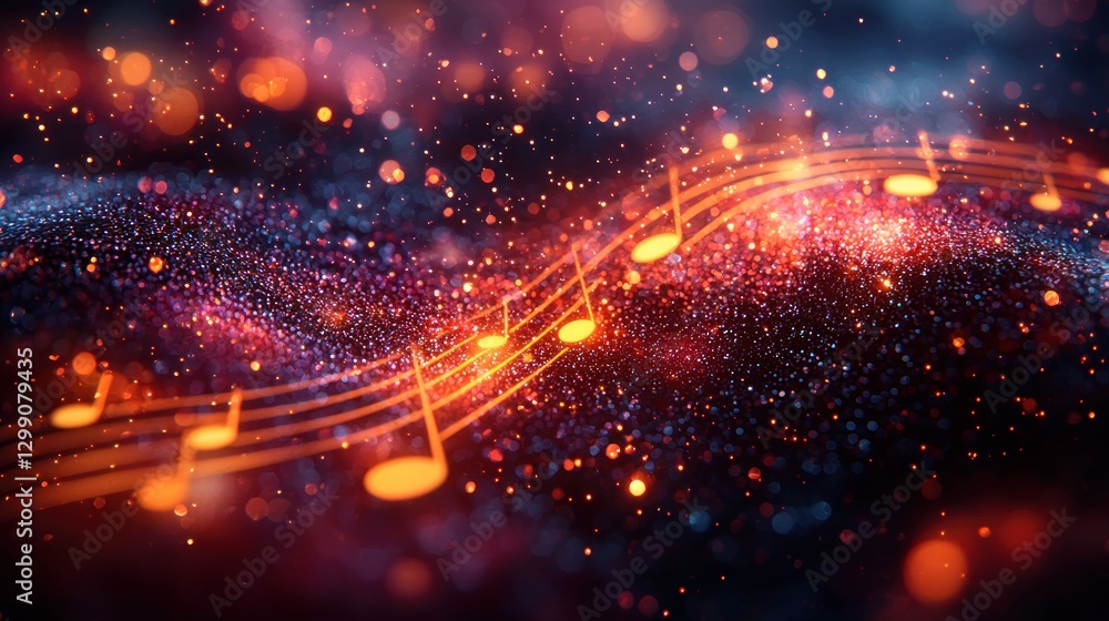 Fototapeta premium Glowing Musical Notes Over Sparkling Abstract Background for Creative Projects