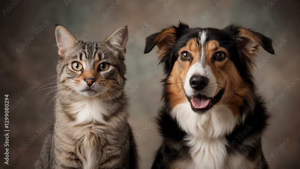 Cat and Dog Portrait Together. Cute Domestic Animals Close-Up Shot Cat and Dog Portrait Together. Cute Domestic Animals Close-Up Shot