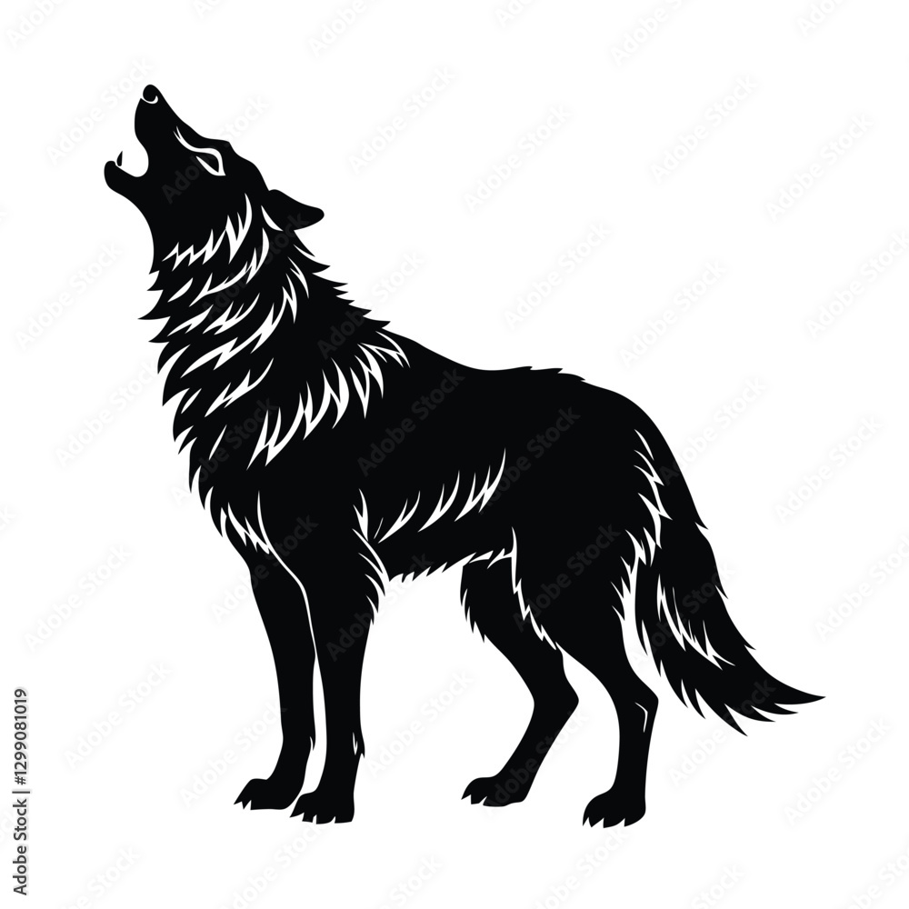 Fototapeta premium A Howling Wolf Illustration Silhouette on white background 