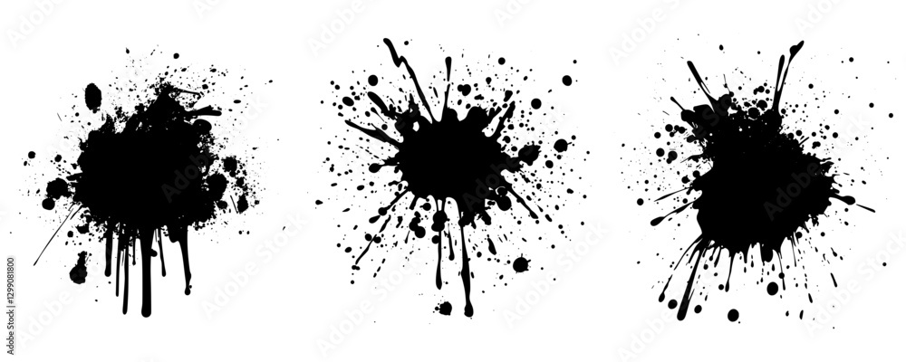 Fototapeta premium Set of black ink splashes on a white background. Vector illustration