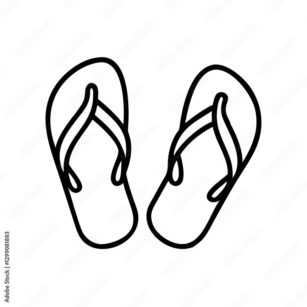 Flip flops icon with simple outline, representing summer footwear, black outline, modern design Flip flops icon with simple outline, representing summer footwear, black outline, modern design