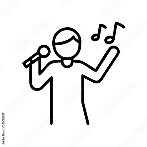 Singer performing with microphone, expressing joy, black outline, modern design