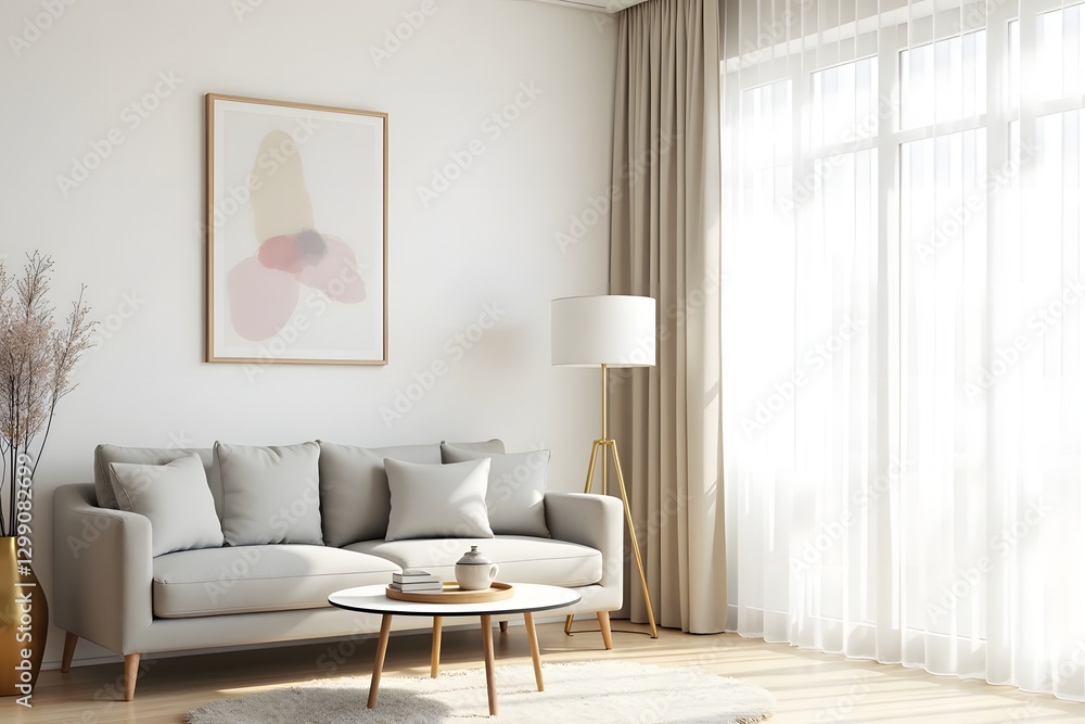 Fototapeta premium Modern Cozy Living Room with Golden Accents