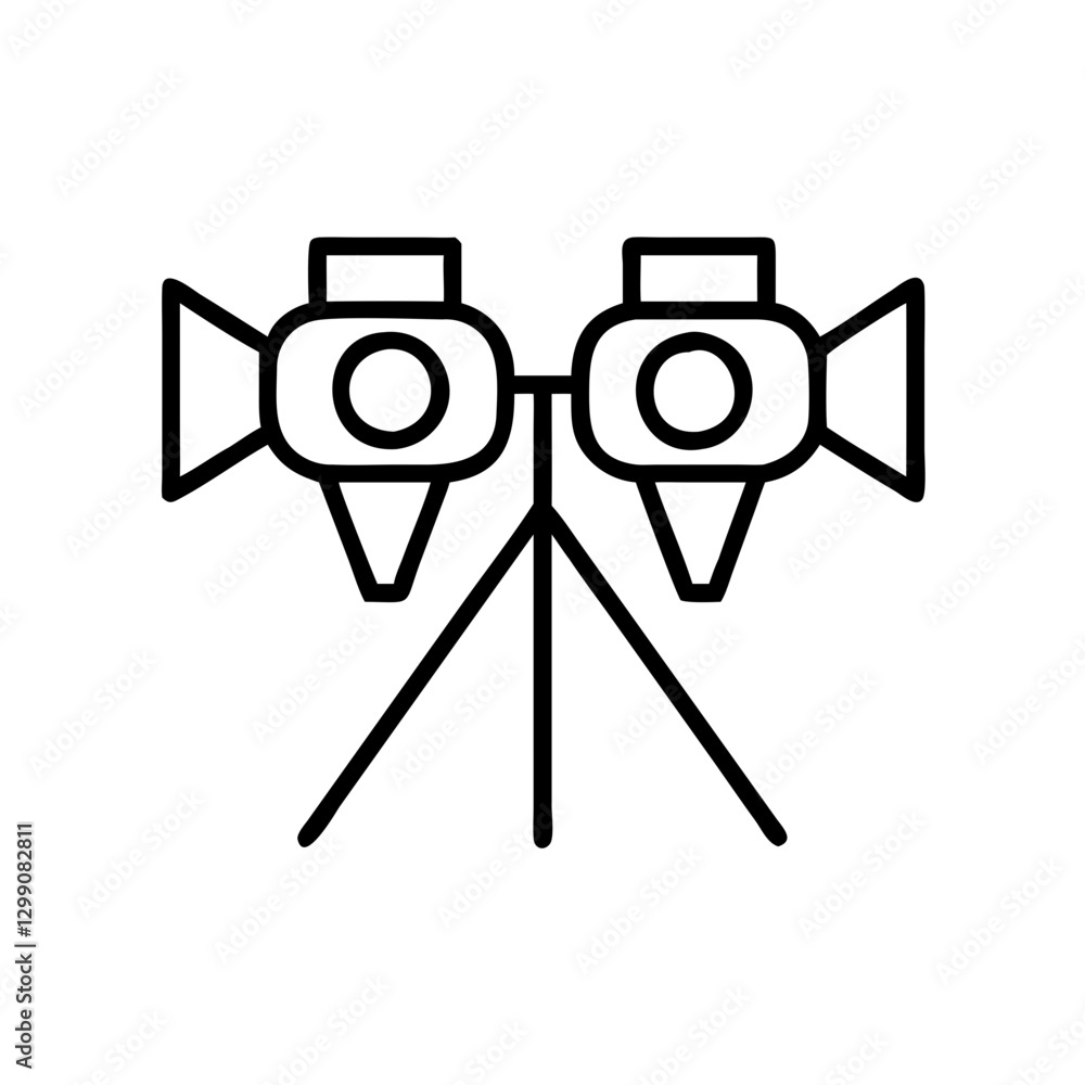 Obraz premium Lighting equipment icon on tripod, modern design, black outline, simple style